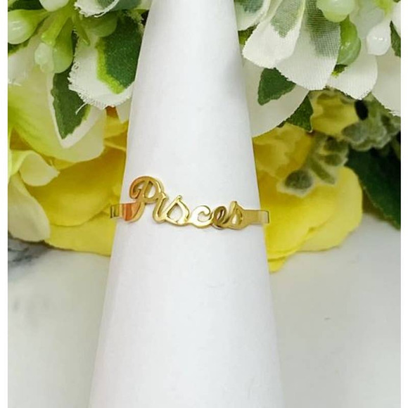 Pisces Zodiac Scripted Stacking Layering Ring - Picture 1 of 6